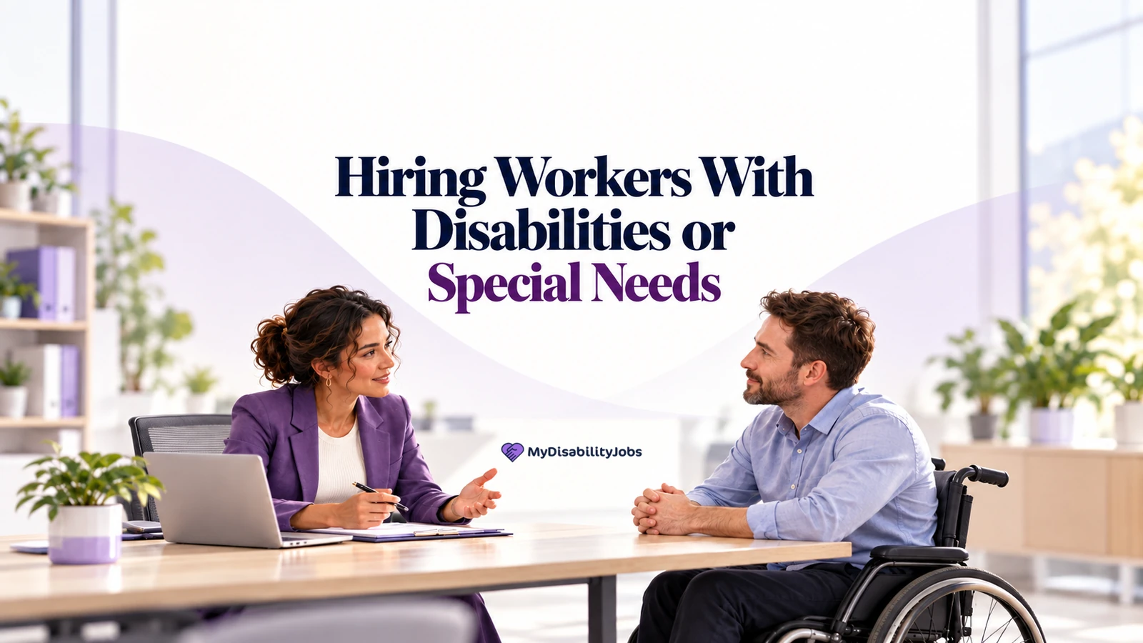 HR professional and a job candidate discussing disability-inclusive hiring
