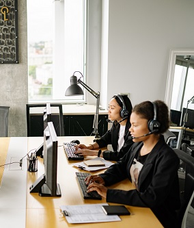 customer support agents working in an office