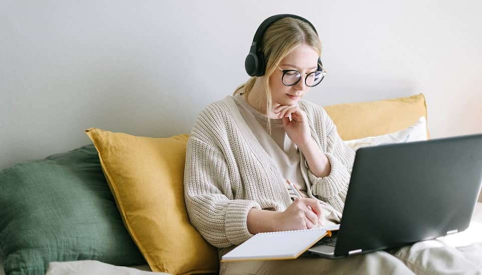 Woman working from home on her laptop